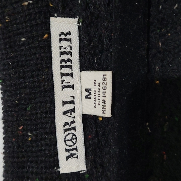 Moral Fiber Black Rainbow Confetti Cold Shoulder Lace Up Acrylic Sweater - Picture 7 of 8